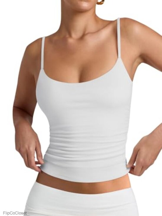Tops - Double Lined Scoop Neck Tank Top Adjustable Cami Summer Sleeveless